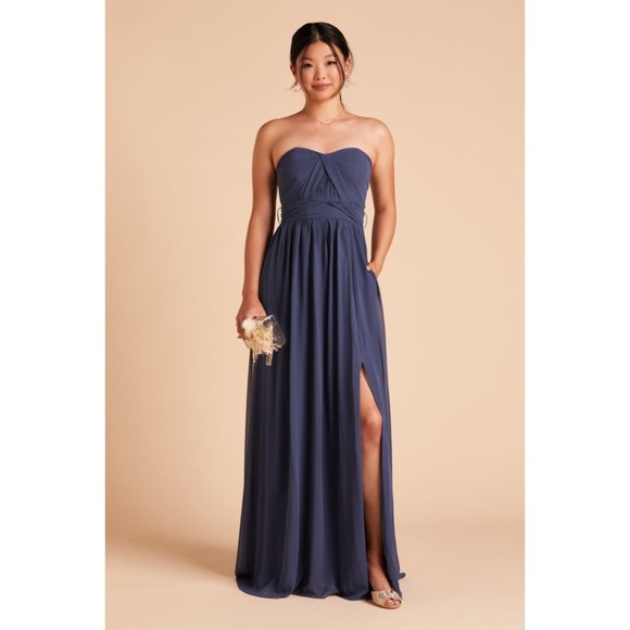 Birdy Grey Grace Convertible Chiffon Slate Blue Bridesmaid Dress Size Small - Picture 1 of 12